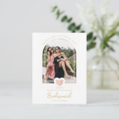 Moderne Fancy Bridesmaid Pink Heart Foto Voorstel Briefkaart (Staand voorkant)