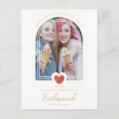 Moderne Fancy Bridesmaid Red Heart-foto Voorstel Briefkaart (Voorkant)