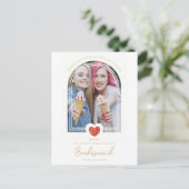 Moderne Fancy Bridesmaid Red Heart-foto Voorstel Briefkaart (Staand voorkant)