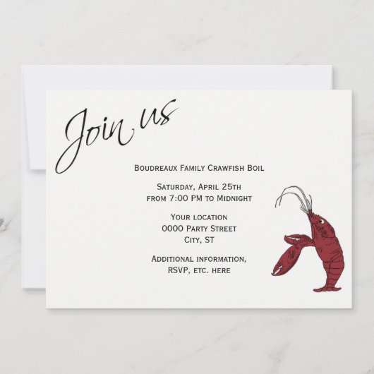 Moderne Fancy Script Crawfish Boil Kaart (Achterkant)