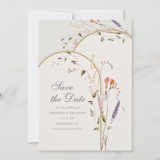 Moderne Fantasie Bloemrijke Boho Trouwwkaart 'Save Kaart (Voorkant)