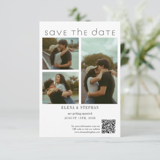 Moderne Fantasie Script QR Code Huwelijk Save The Date (Staand voorkant)