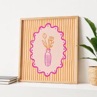 Moderne Fantasievolle Handgetekende Vaas met Bloem Poster