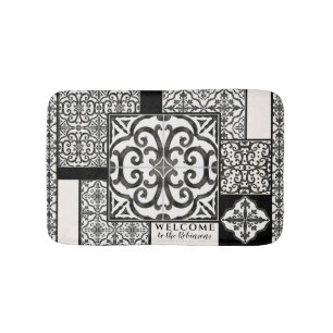 Moderne  Farmhouse Black and White Tile Name Badmat