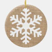 Moderne Farmhouse Kerst Sneeuwvlok Rustieke Jute Keramisch Ornament (Achterkant)