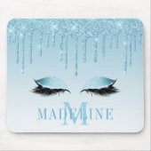 Moderne, fashionable Blue Glitter Lashes Monogram Muismat (Voorkant)