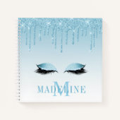 Moderne, fashionable Blue Glitter Lashes Monogram Notitieboek (Voorkant)