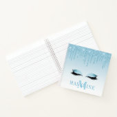 Moderne, fashionable Blue Glitter Lashes Monogram Notitieboek (Binnen)