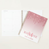 Moderne, fashionable Dusty Pink Glitter Monogram Planner (Display)