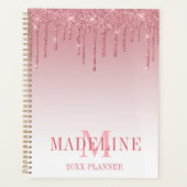 Moderne, fashionable Dusty Pink Glitter Monogram Planner (Voorkant)