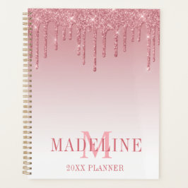 Moderne, fashionable Dusty Pink Glitter Monogram Planner