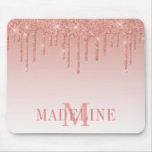 Moderne, fashionable Glitter Roos Gold Monogram Muismat (Voorkant)