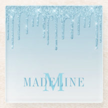 Moderne, fashionable Light Blue Glitter Monogram