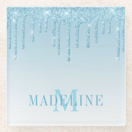 Moderne, fashionable Light Blue Glitter Monogram Glazen Onderzetter