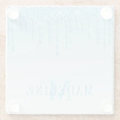Moderne, fashionable Light Blue Glitter Monogram Glazen Onderzetter (Achterkant)