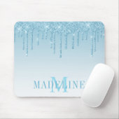 Moderne, fashionable Light Blue Glitter Monogram Muismat (Met muis)