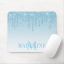 Moderne, fashionable Light Blue Glitter Monogram Muismat