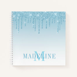 Moderne, fashionable Light Blue Glitter Monogram Notitieboek