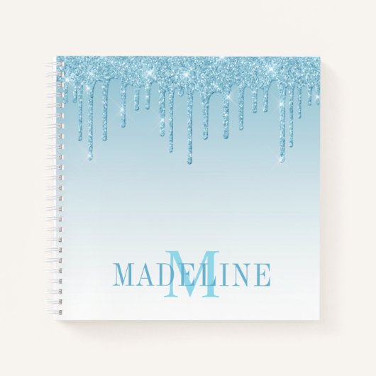 Moderne, fashionable Light Blue Glitter Monogram Notitieboek (Voorkant)