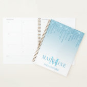 Moderne, fashionable Light Blue Glitter Monogram Planner (Display)