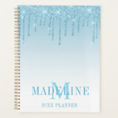 Moderne, fashionable Light Blue Glitter Monogram Planner (Voorkant)