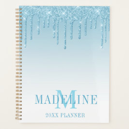 Moderne, fashionable Light Blue Glitter Monogram Planner