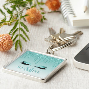 Moderne fashionable Monogram Blauwgroen Glitter La Sleutelhanger