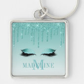 Moderne fashionable Monogram Blauwgroen Glitter La Sleutelhanger (Voorkant)