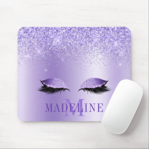 Moderne fashionable Monogram Paarse Glitter Lashes Muismat