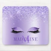Moderne fashionable Monogram Paarse Glitter Lashes Muismat (Voorkant)