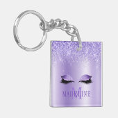 Moderne fashionable Monogram Paarse Glitter Lashes Sleutelhanger (Voorkant Links)
