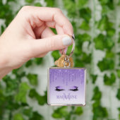 Moderne fashionable Paarse monogram Glitter Lashes Sleutelhanger (Hand)