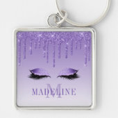 Moderne fashionable Paarse monogram Glitter Lashes Sleutelhanger (Voorkant)
