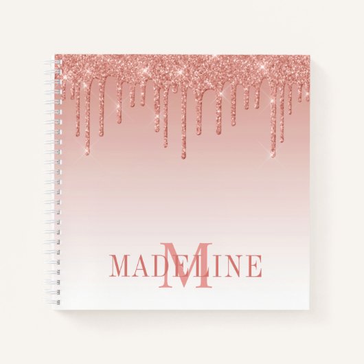 Moderne, fashionable Roos Gold Glitter Monogram Notitieboek (Voorkant)