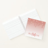 Moderne, fashionable Roos Gold Glitter Monogram Notitieboek (Binnen)