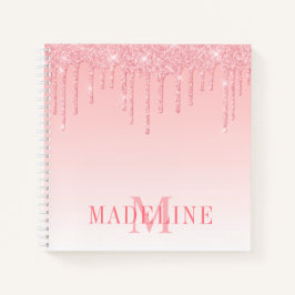 Moderne, fashionable Roze Blush Glitter Monogram Notitieboek