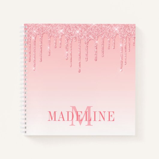Moderne, fashionable Roze Blush Glitter Monogram Notitieboek (Voorkant)