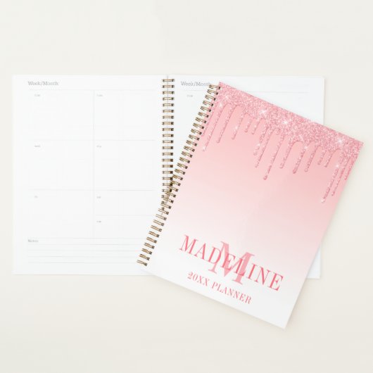 Moderne, fashionable Roze Blush Glitter Monogram Planner (Display)