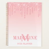 Moderne, fashionable Roze Blush Glitter Monogram Planner (Voorkant)