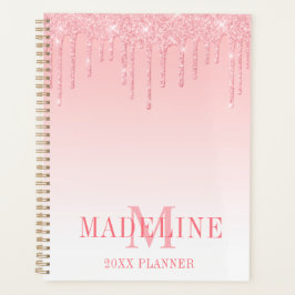 Moderne, fashionable Roze Blush Glitter Monogram Planner
