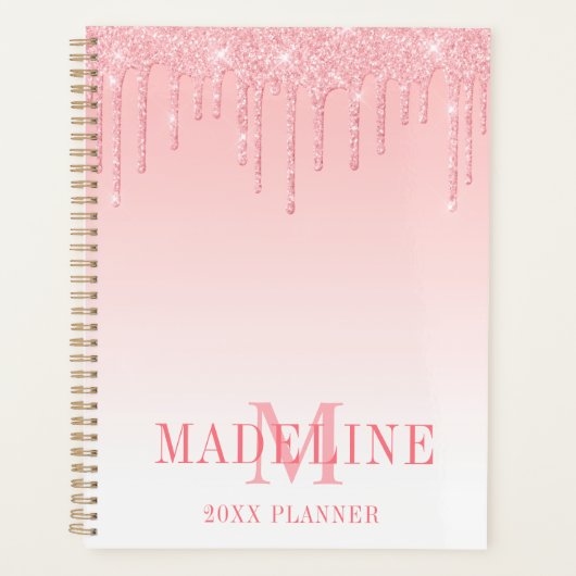 Moderne, fashionable Roze Blush Glitter Monogram Planner (Voorkant)
