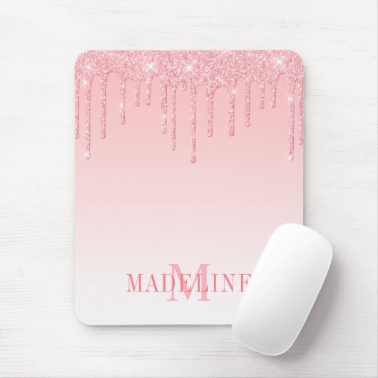 Moderne, fashionable Roze Blush Monogram Glitter Muismat (Met muis)