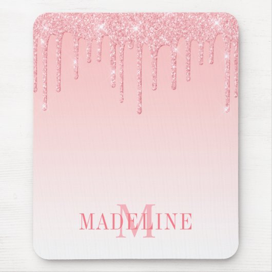 Moderne, fashionable Roze Blush Monogram Glitter Muismat (Voorkant)