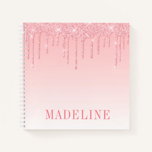 Moderne, fashionable Trendy Pink Blush Glitter Dri Notitieboek (Voorkant)