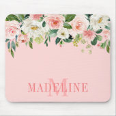 Moderne, fashionable Waterverf Roze Floral Monogra Muismat (Voorkant)