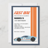 Moderne Fast One Race Auto 1e Verjaardagsfeest Kaart (Voorkant)
