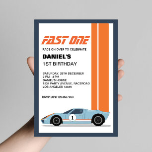 Moderne Fast One Race Auto 1e Verjaardagsfeest Kaart