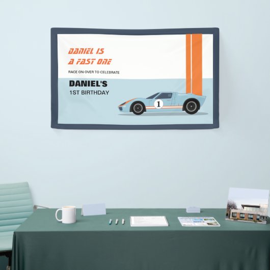 Moderne Fast One Race Car Boy 1e Verjaardag Banner (Beurs)