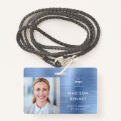Moderne Faux Blue Metallic Corporate Foto ID Badge (Voorkant met draagriem)
