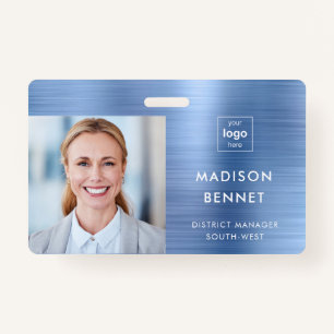 Moderne Faux Blue Metallic Corporate Foto ID Badge